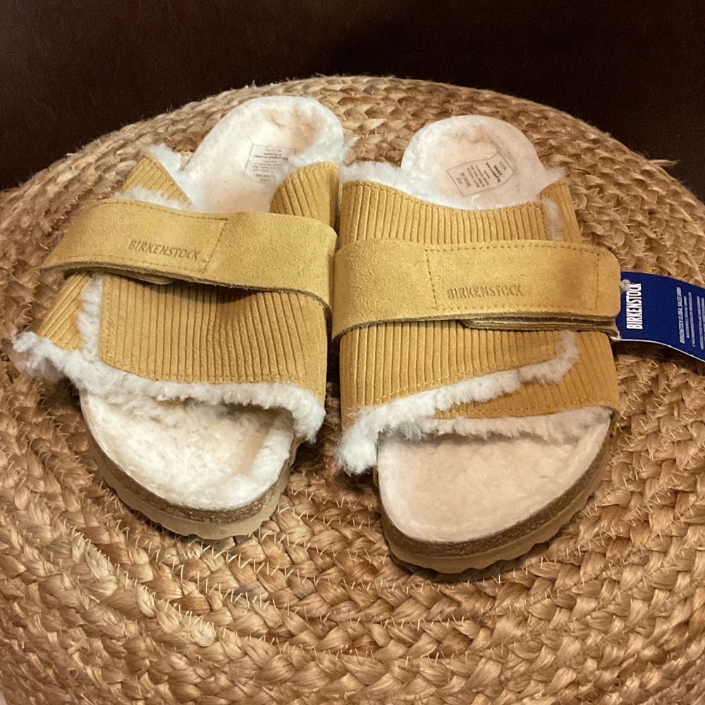 Birkenstock  Kyoto Shearling Suede Leather Slides